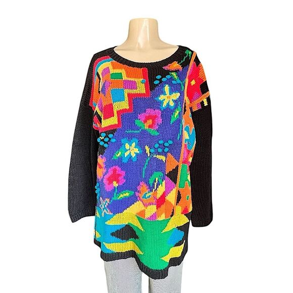 90’s Mixit Black Crew Neck Sweaters with colorful Artistic Designs Size M - Picture 11 of 11